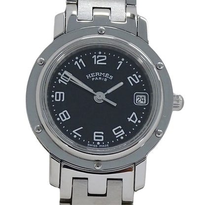Hermes Watch Clipper Date Quartz Stainless Steel Silver Black Polished — view 2