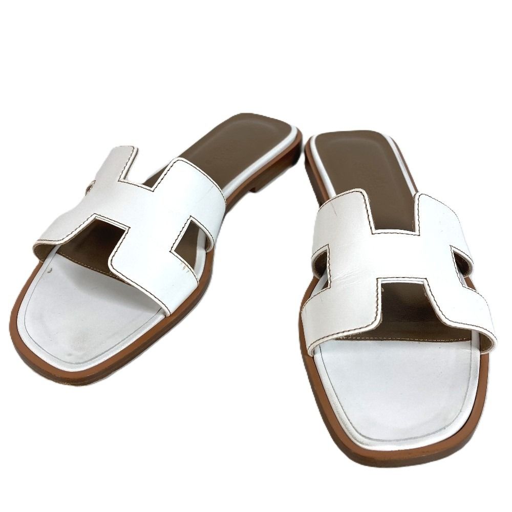 Hermes Sandals Oran Logo Leather White