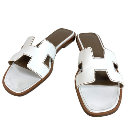 Hermes Sandals Oran Logo Leather White