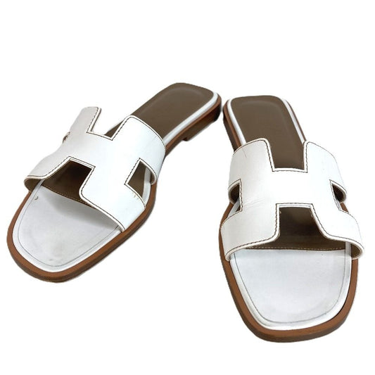Hermes Sandals Oran Logo Leather White