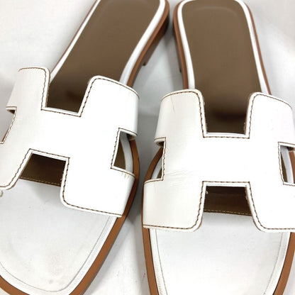 Hermes Sandals Oran Logo Leather White — view 4