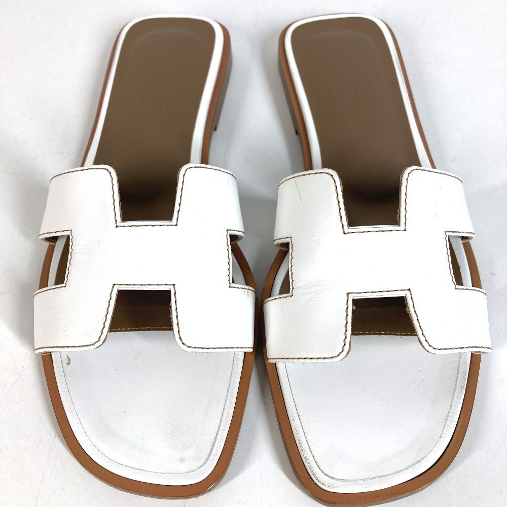 Hermes Sandals Oran Logo Leather White — view 2