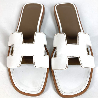 Hermes Sandals Oran Logo Leather White — view 2