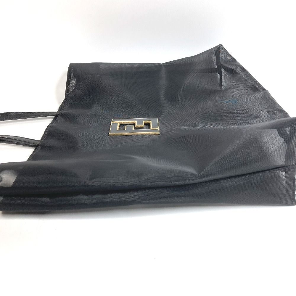 Fendi Handbag FF Logo Mesh Leather Black — view 2
