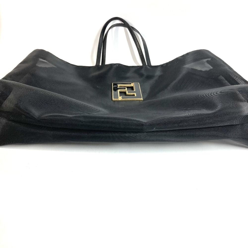 Fendi Handbag FF Logo Mesh Leather Black — view 4