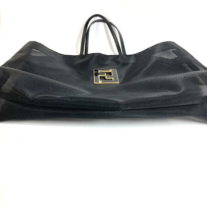 Fendi Handbag FF Logo Mesh Leather Black — view 4