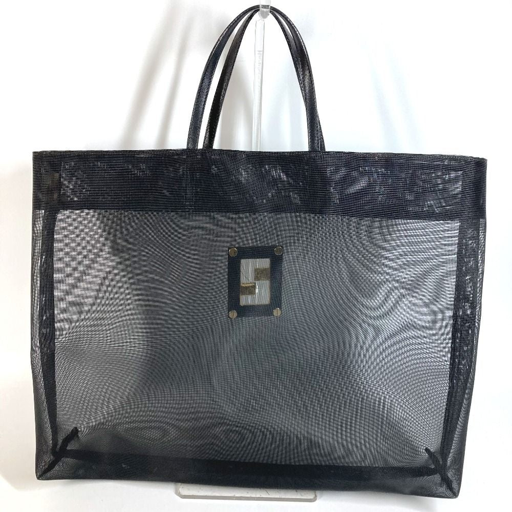 Fendi Handbag FF Logo Mesh Leather Black