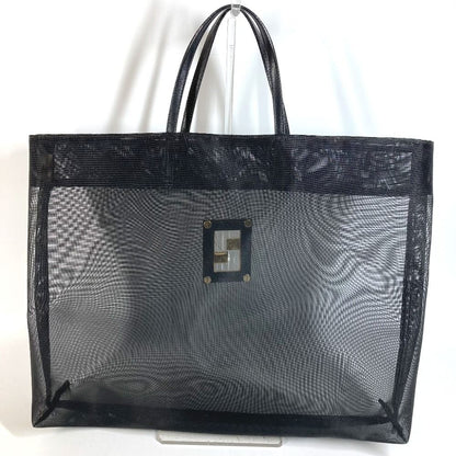 Fendi Handbag FF Logo Mesh Leather Black