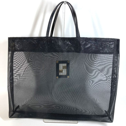 Fendi Handbag FF Logo Mesh Leather Black