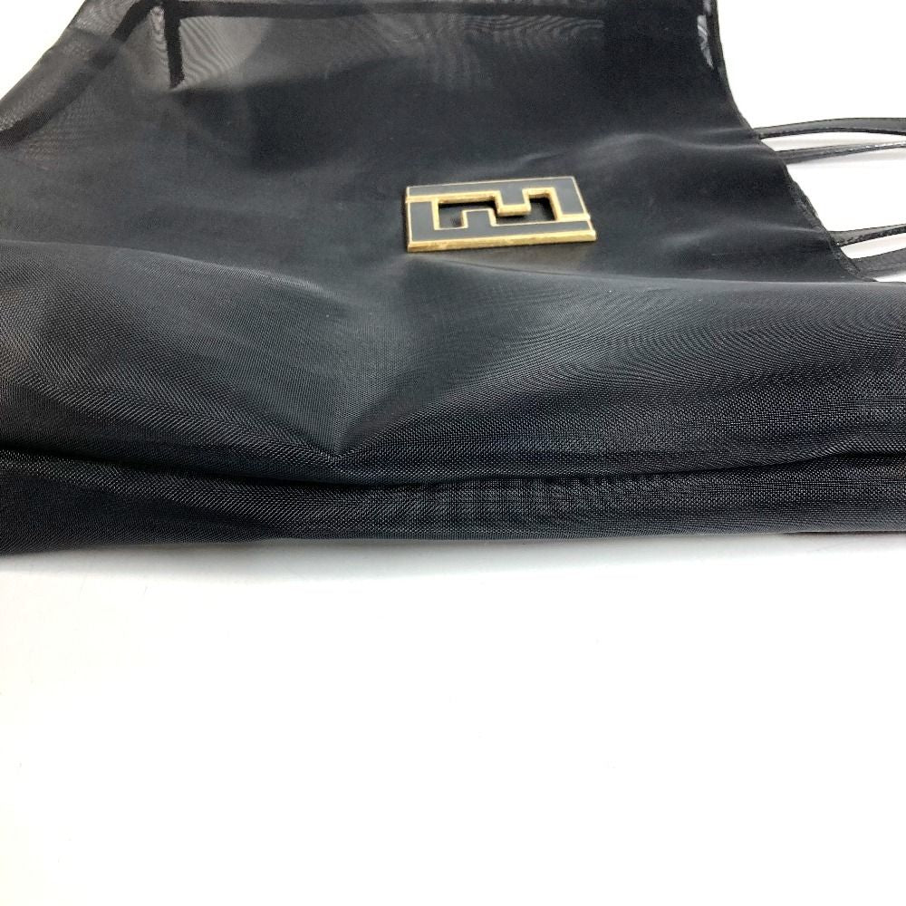Fendi Handbag FF Logo Mesh Leather Black — view 6