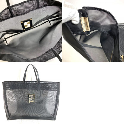Fendi Handbag FF Logo Mesh Leather Black — view 9