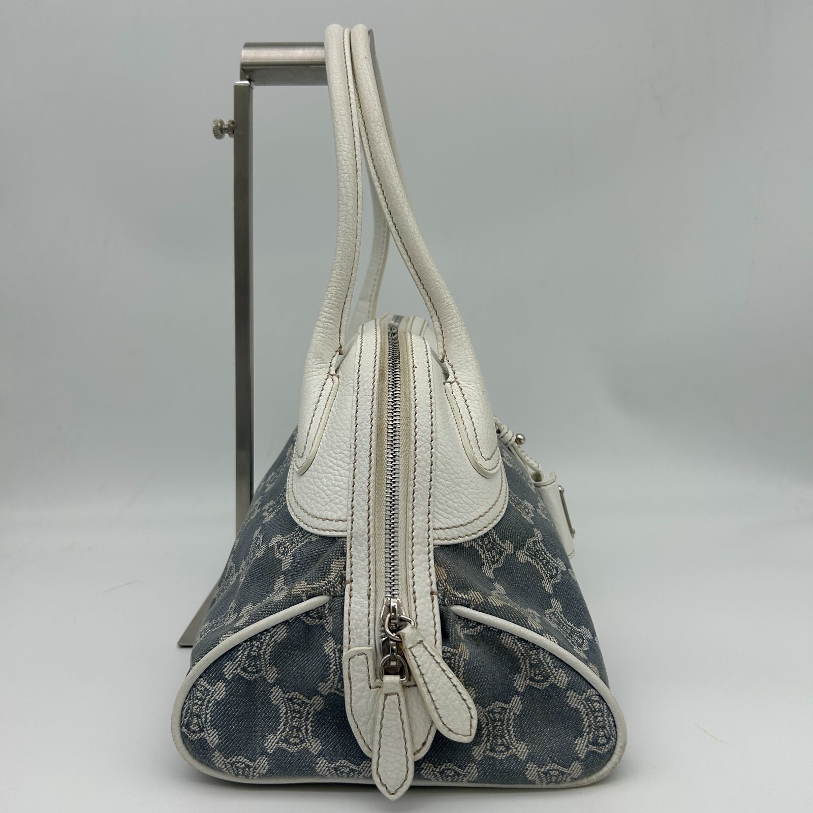 Celine Denim Leather Handbag Trio Nfu Zip Boogie Bag White — view 2