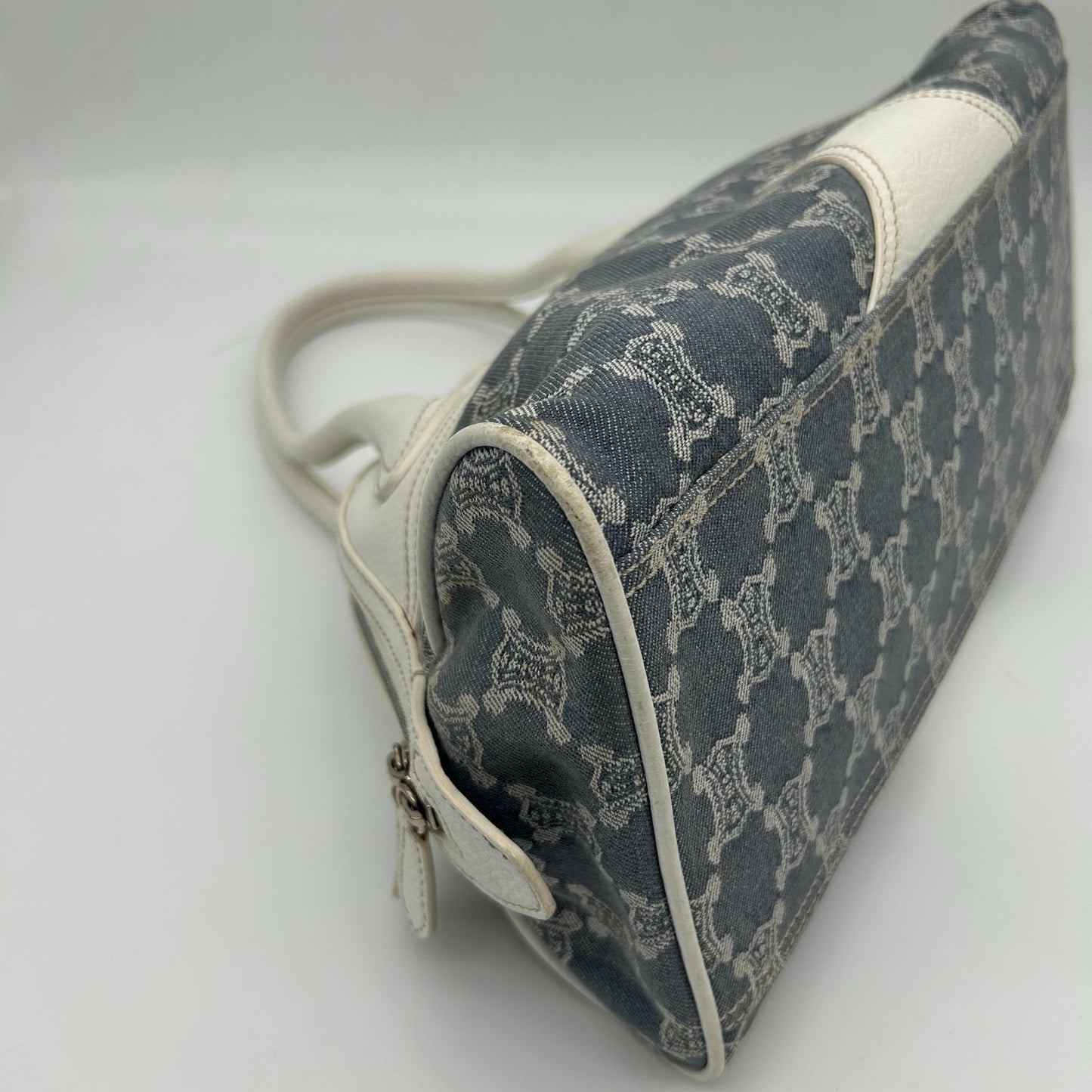 Celine Denim Leather Handbag Trio Nfu Zip Boogie Bag White — view 9