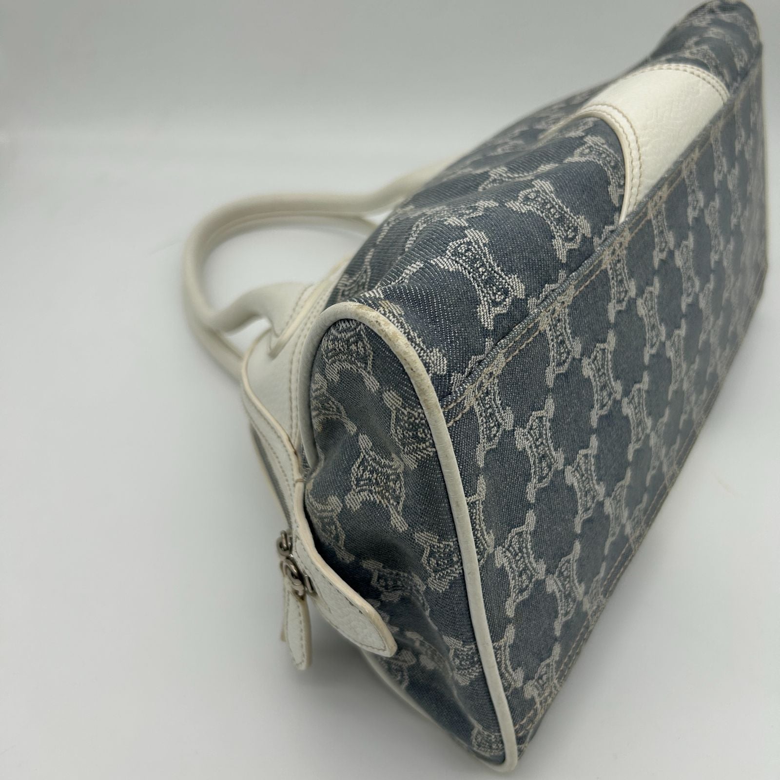 Celine Denim Leather Handbag Trio Nfu Zip Boogie Bag White — view 9