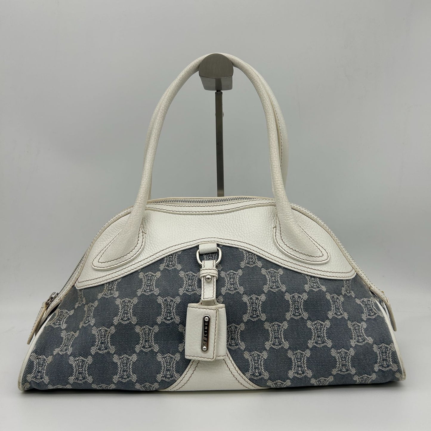 Celine Denim Leather Handbag Trio Nfu Zip Boogie Bag White
