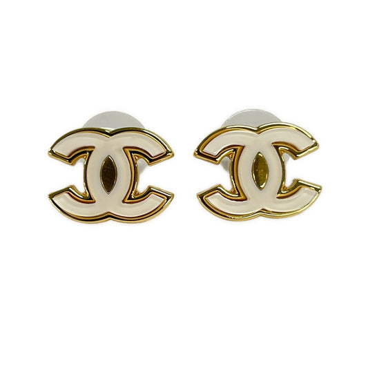 Chanel Earrings CC Logo Gold Clear White