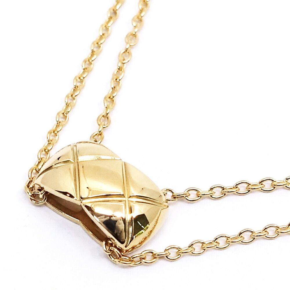 Chanel 18k Yellow Gold Coco Crush Necklace Double Chain Quilted — view 4