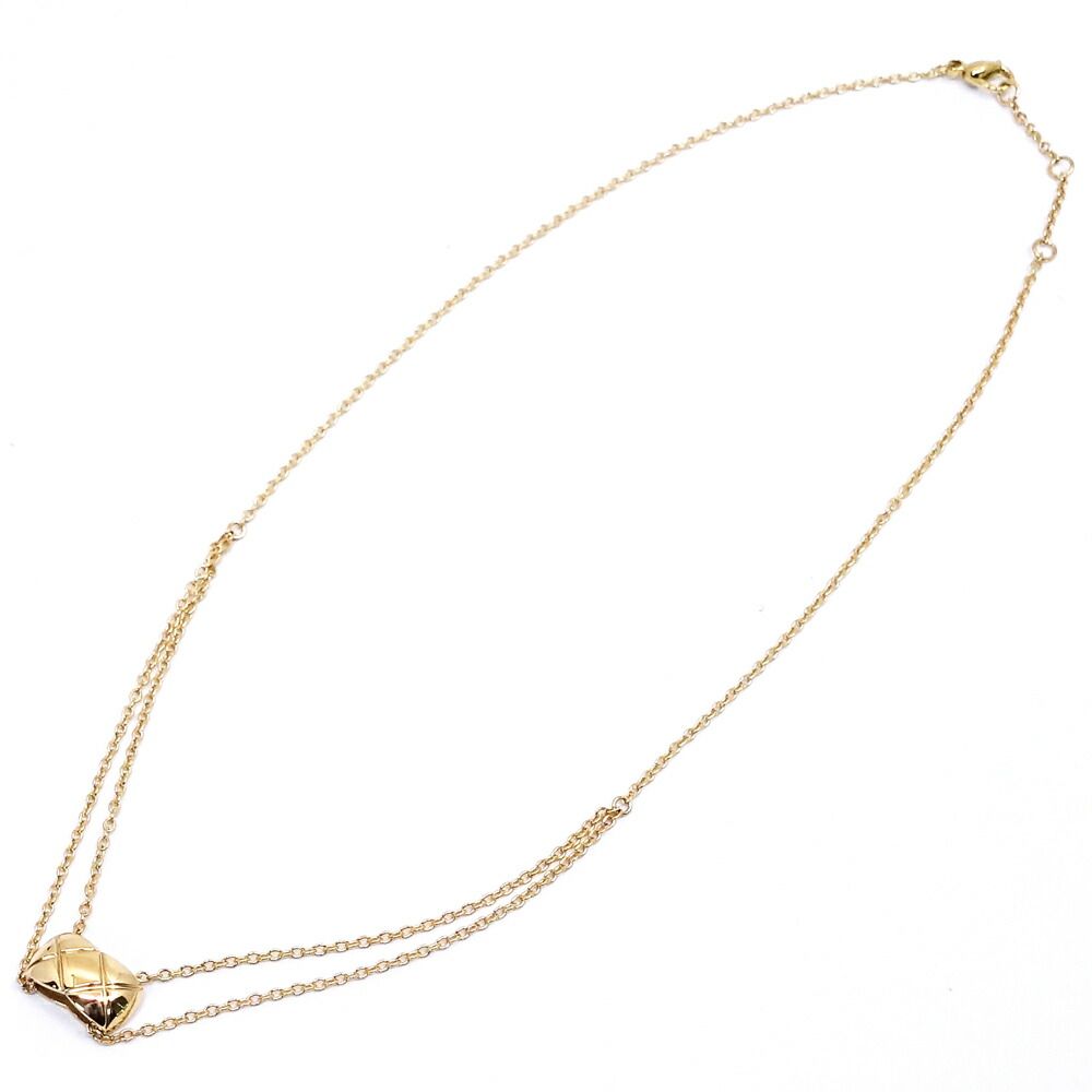 Chanel 18k Yellow Gold Coco Crush Necklace Double Chain Quilted — view 3