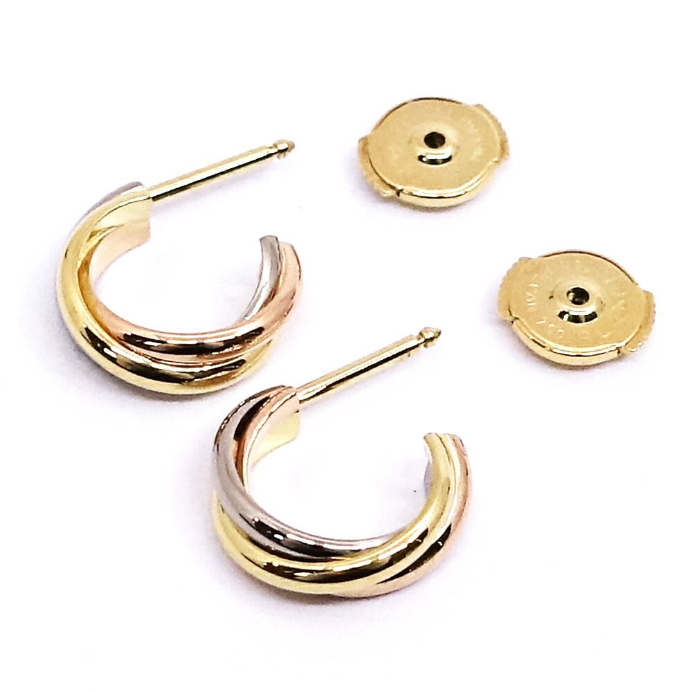Cartier 18k Yellow Gold WG PG Trinity Earrings Hoop — view 4
