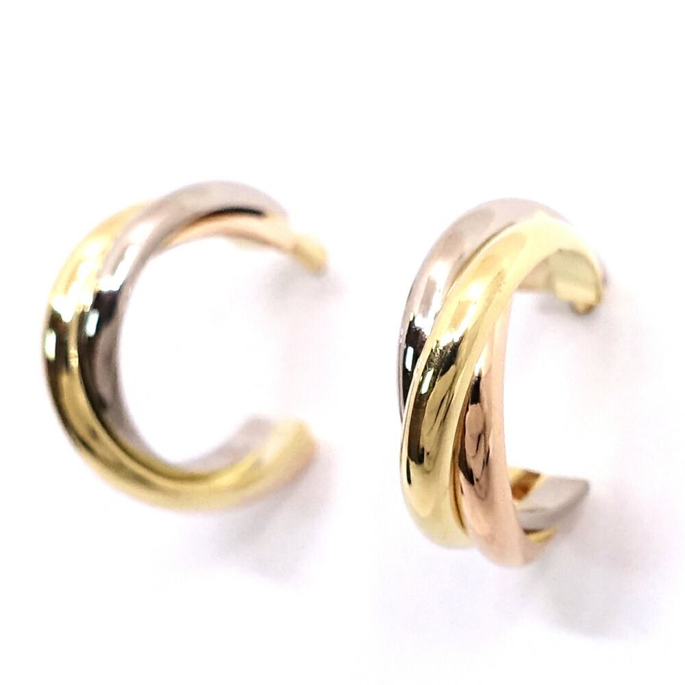 Cartier 18k Yellow Gold WG PG Trinity Earrings Hoop — view 2