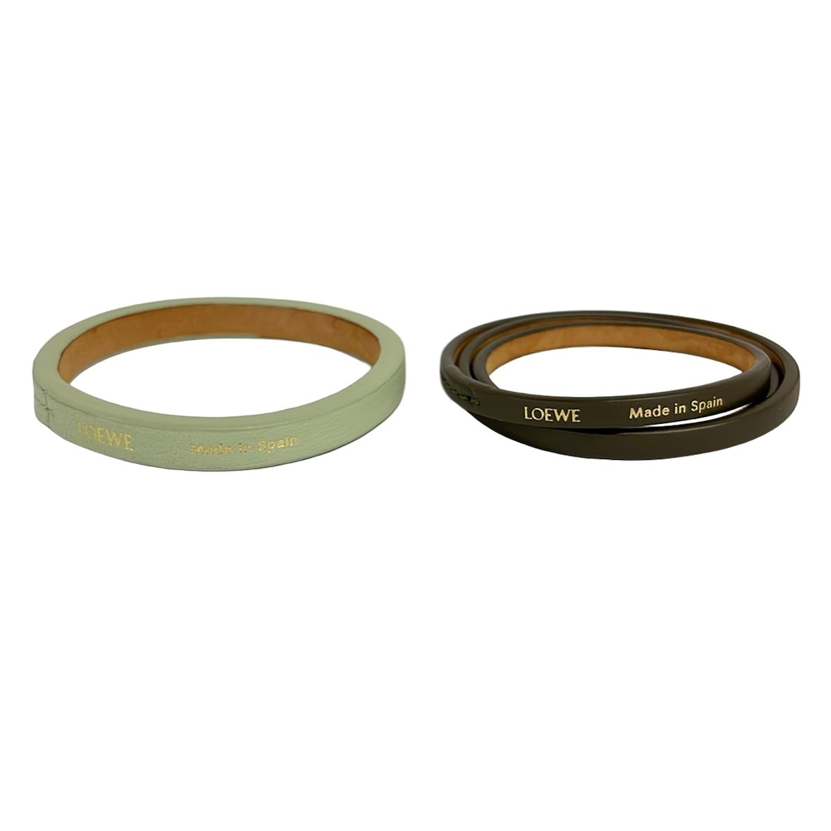 Loewe Bangle Leather Gray Beige Light Green Set Bracelet