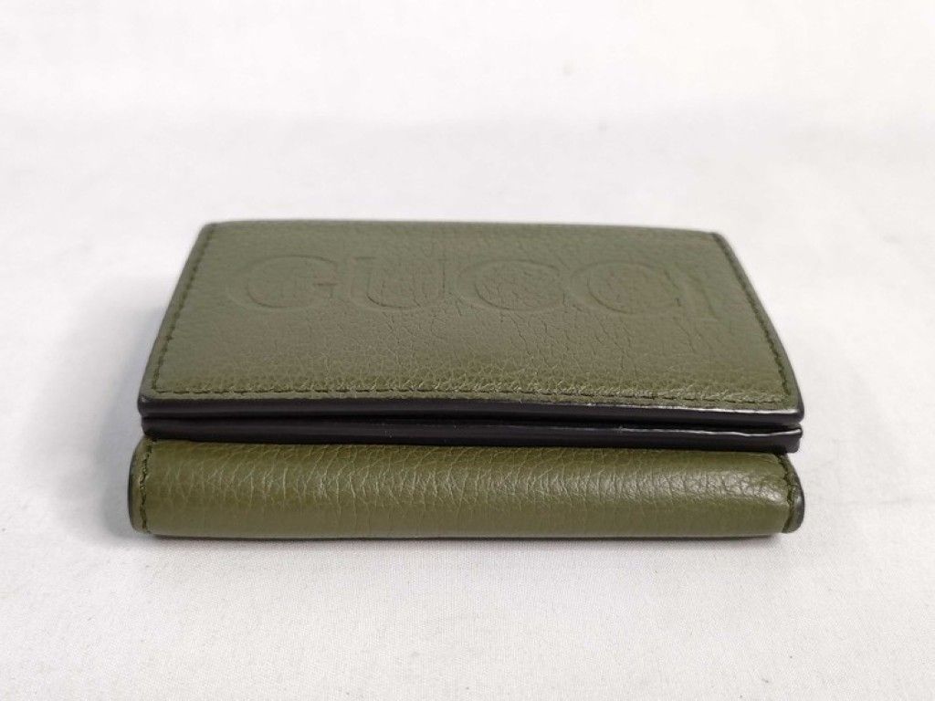 Gucci Trifold Wallet Compact Green Leather Embossed Logo Mini — view 4