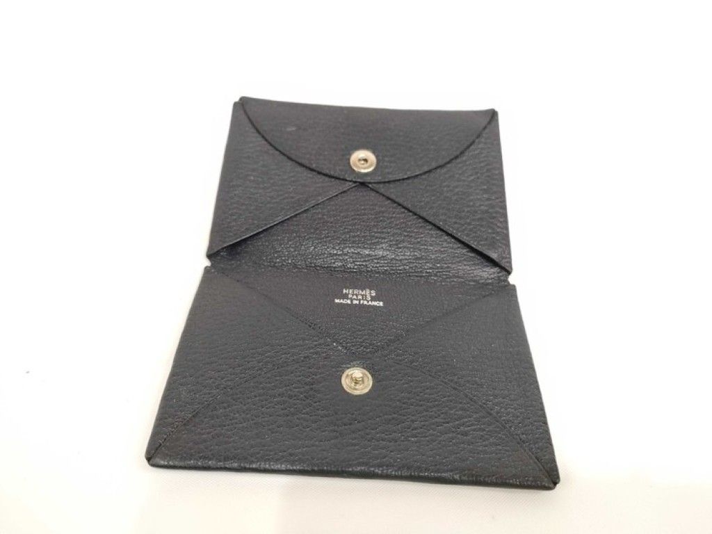 Hermes Card Case Calvi Navy Chevre Silver — view 5