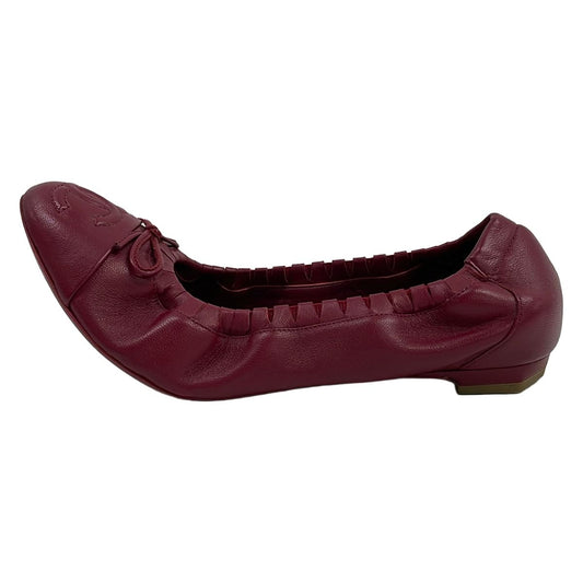 Chanel Flat Shoes 36 C Red Ribbon CC Logo Ballet Lambskin