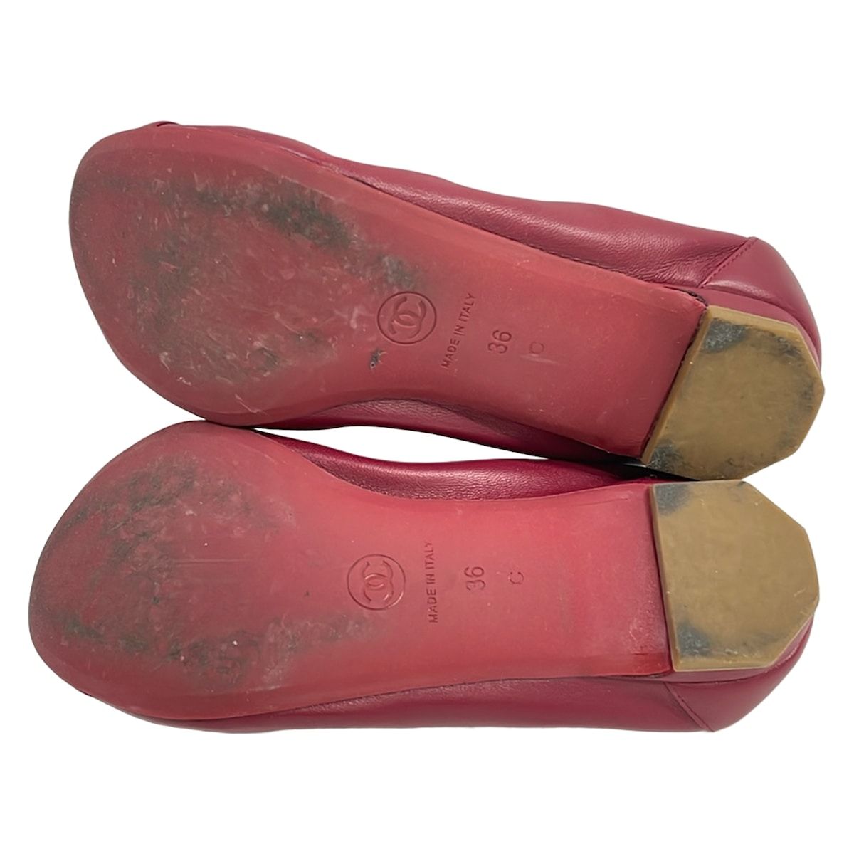Chanel Flat Shoes 36 C Red Ribbon CC Logo Ballet Lambskin — view 4