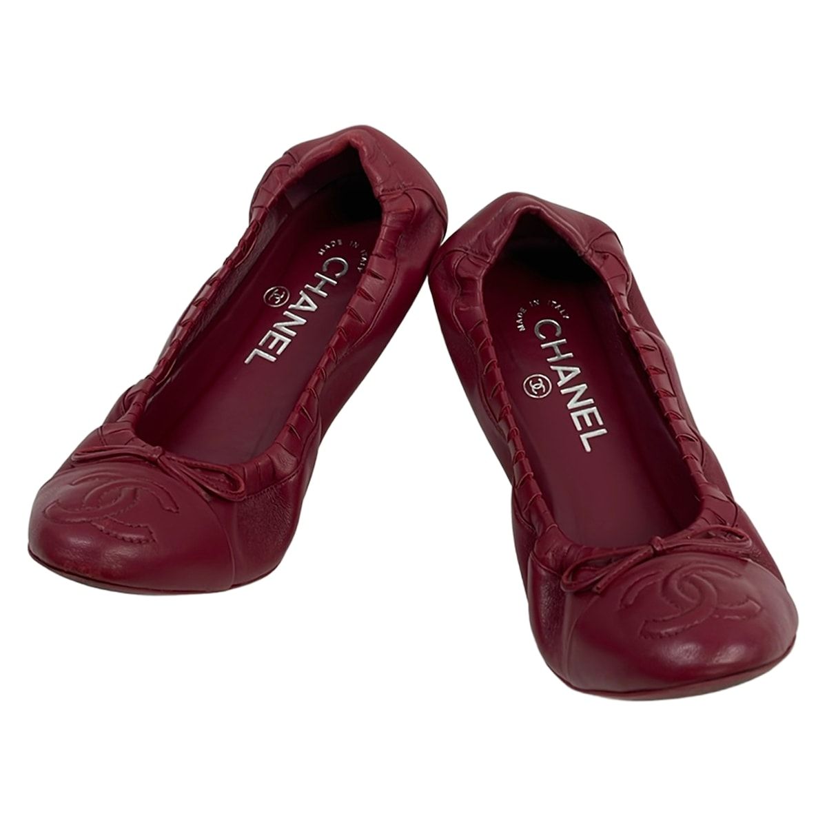Chanel Flat Shoes 36 C Red Ribbon CC Logo Ballet Lambskin — view 2