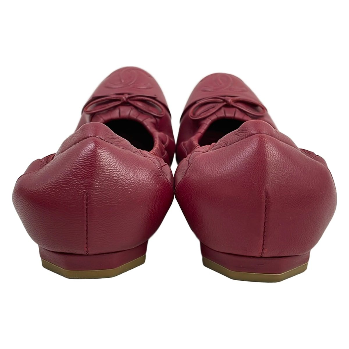 Chanel Flat Shoes 36 C Red Ribbon CC Logo Ballet Lambskin — view 3