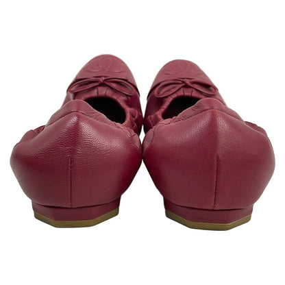 Chanel Flat Shoes 36 C Red Ribbon CC Logo Ballet Lambskin — view 3