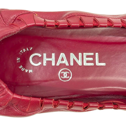 Chanel Flat Shoes 36 C Red Ribbon CC Logo Ballet Lambskin — view 5