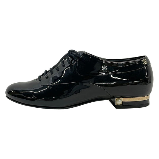 Chanel Shoes 36.5 C Black Pearl CC Logo Leather