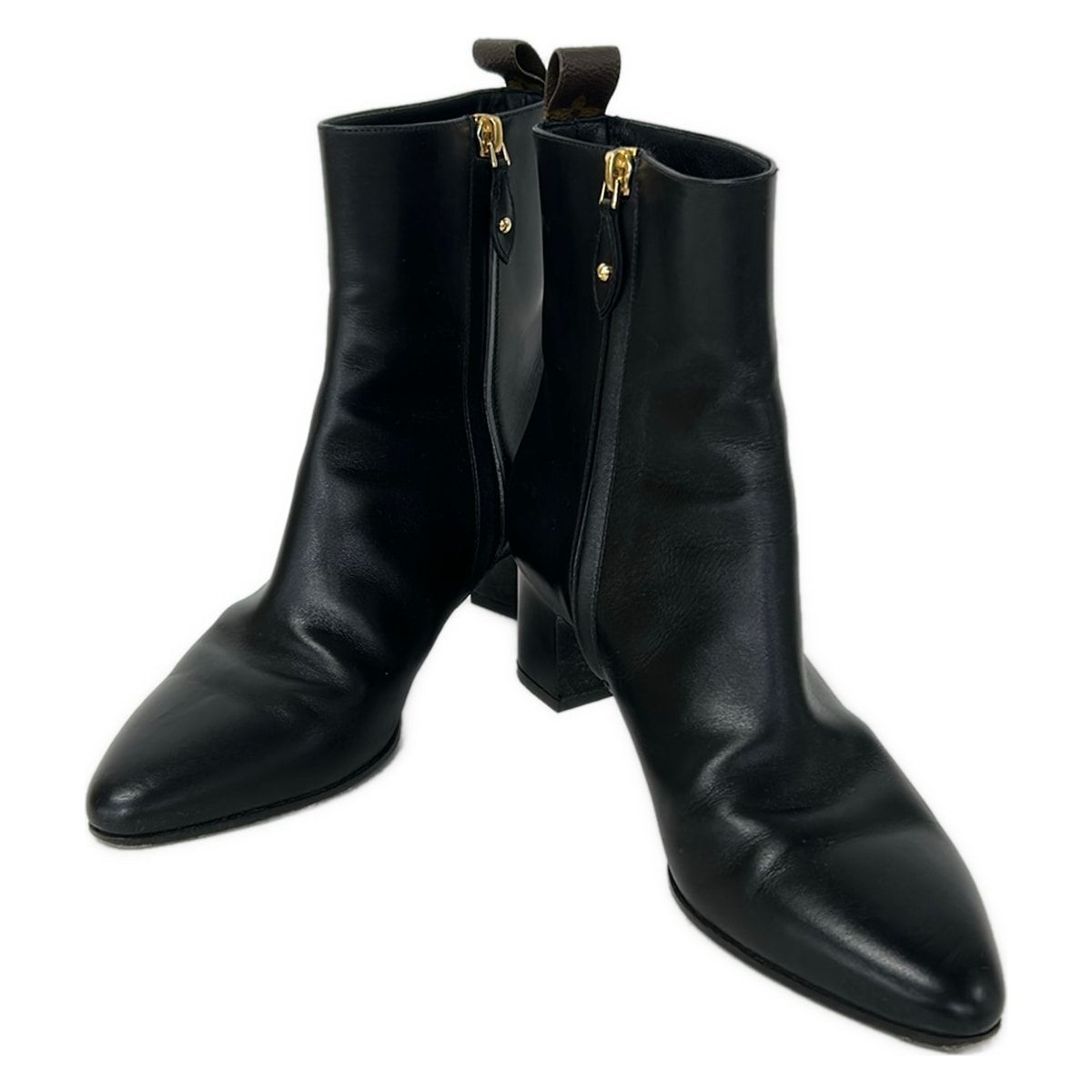 Louis Vuitton Short Boots 37 Black Dark Brown Monogram Canvas Leather — view 2