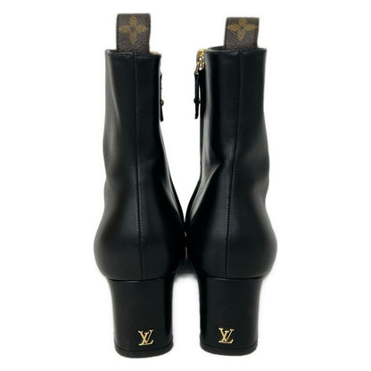 Louis Vuitton Short Boots 37 Black Dark Brown Monogram Canvas Leather — view 3