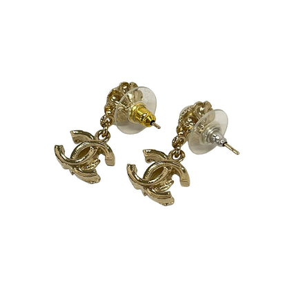 Chanel Earrings CC Logo Champagne Gold White Black External Back — view 2