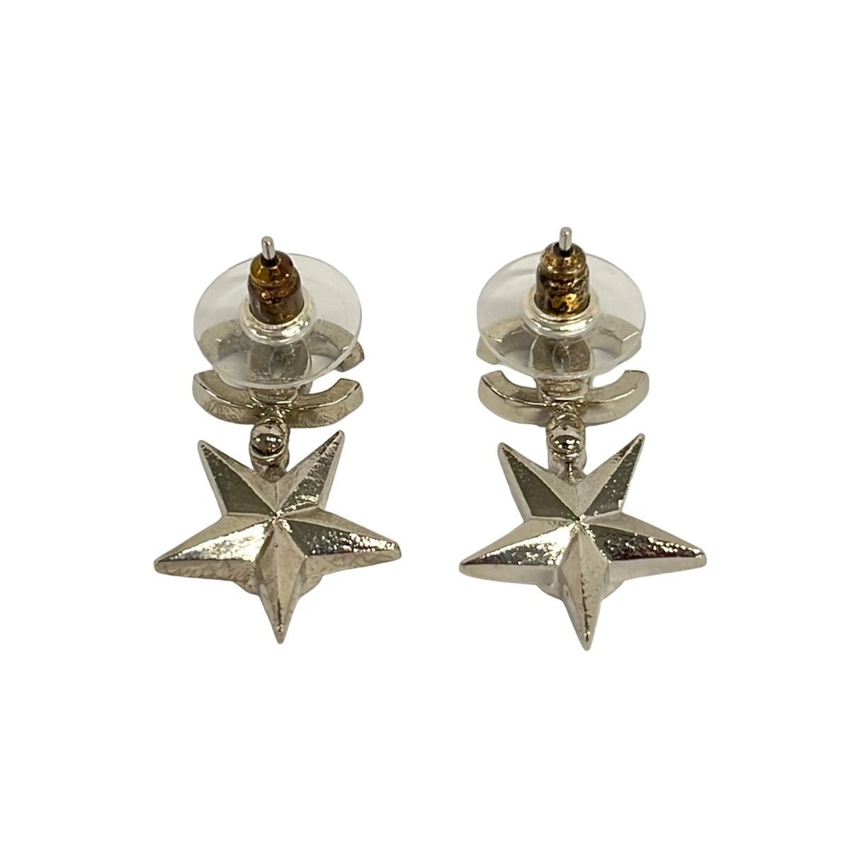 Chanel Earrings CC Logo Silver Green Rhinestone — view 2
