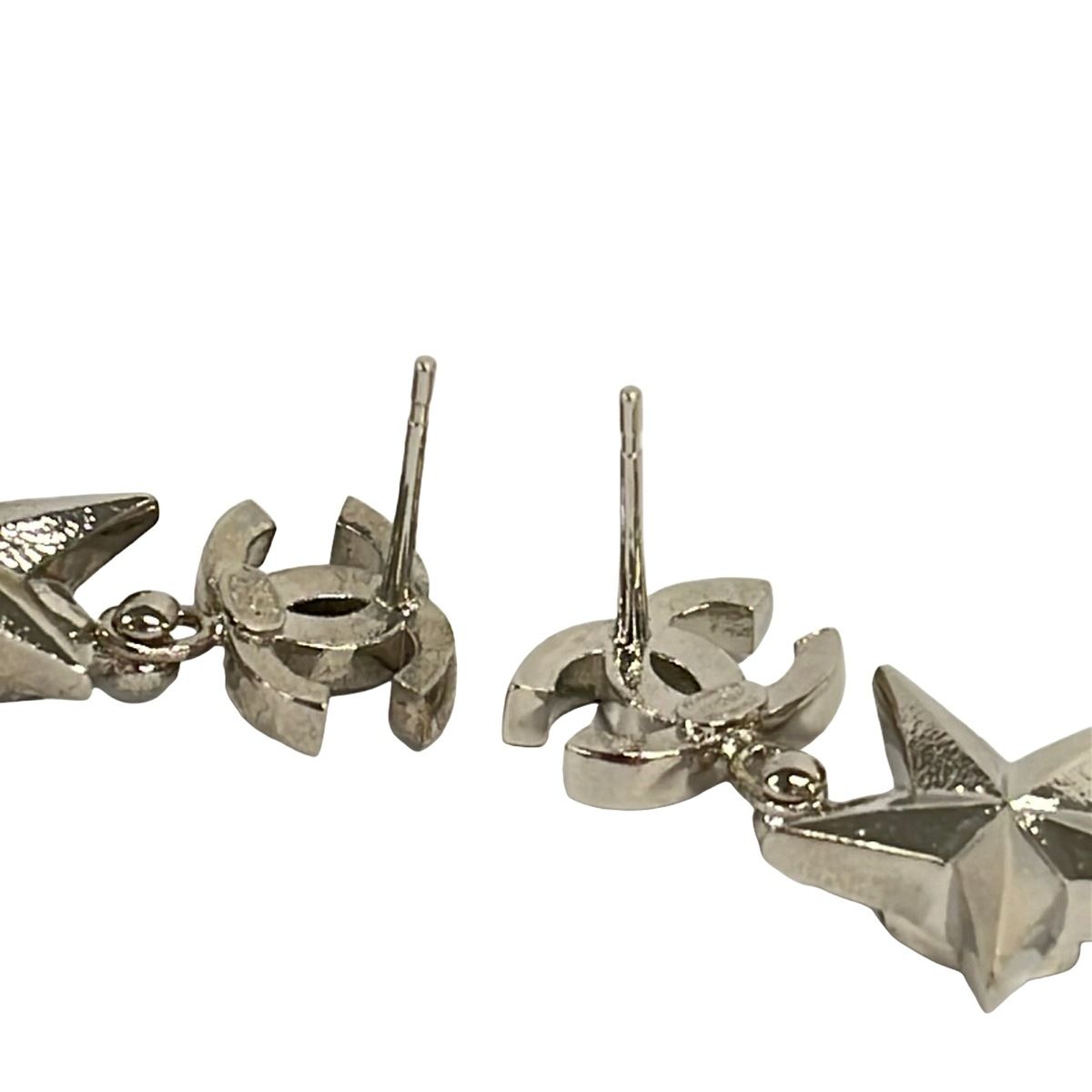 Chanel Earrings CC Logo Silver Green Rhinestone — view 3