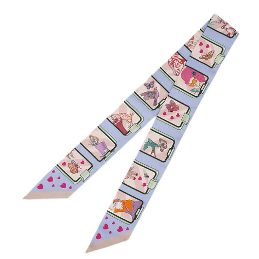 Hermes Heaven Twilly Story Scarf Silk Blue Pale Rose Multicolor