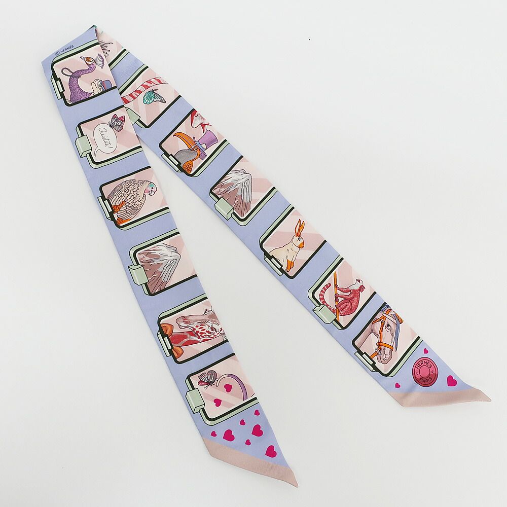Hermes Heaven Twilly Story Scarf Silk Blue Pale Rose Multicolor — view 8