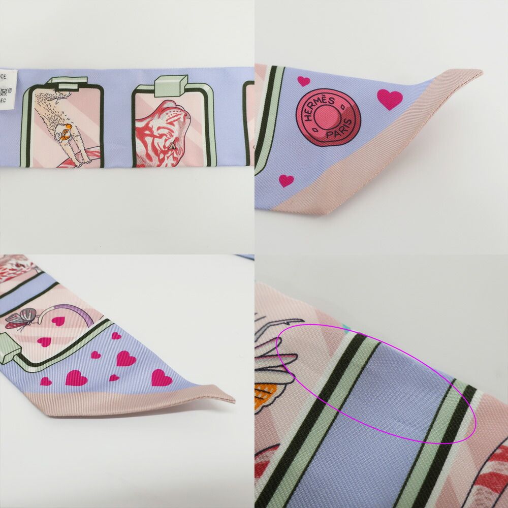 Hermes Heaven Twilly Story Scarf Silk Blue Pale Rose Multicolor — view 6