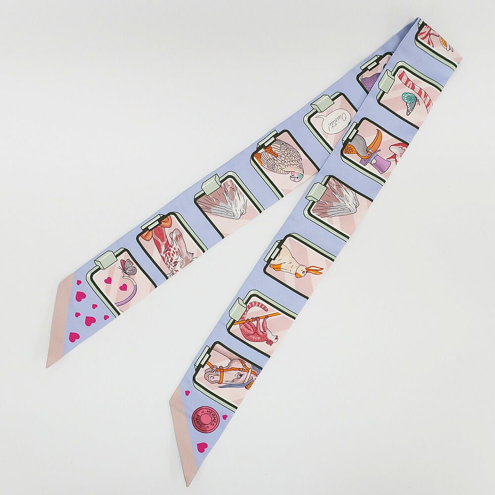 Hermes Heaven Twilly Story Scarf Silk Blue Pale Rose Multicolor — view 2