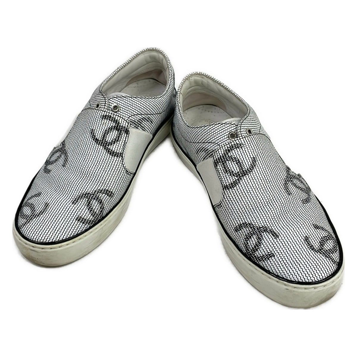 Chanel Sneakers 36 White Black Slip Ons CC Logo Leather — view 2