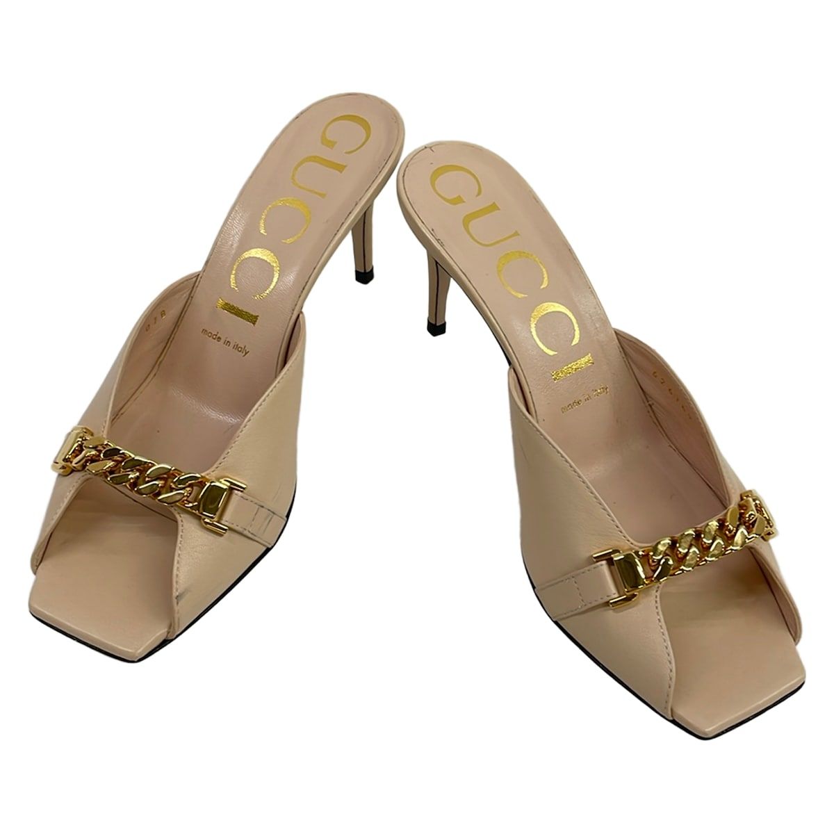 Gucci Mules 38 Beige Gold Leather — view 2
