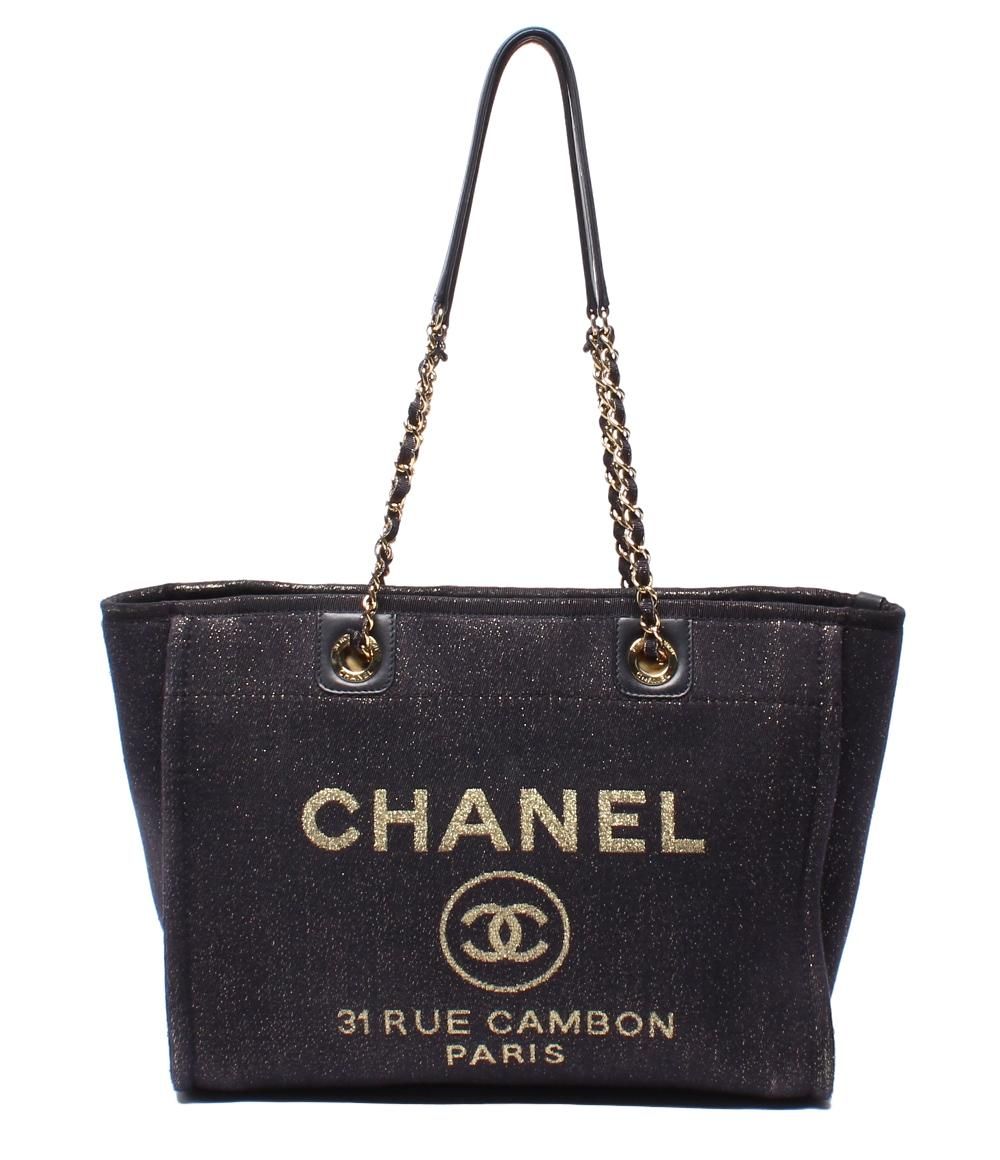 Chanel Tote Shoulder Gold Mixed Fiber Deauville