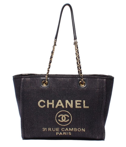 Chanel Tote Shoulder Gold Mixed Fiber Deauville