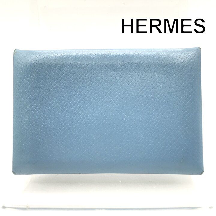 Hermes Calvi Epsom Blue Jean Silver Card Case Business Holder Busines Available