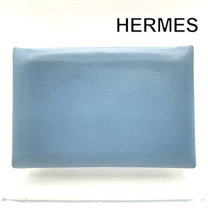Hermes Calvi Epsom Blue Jean Silver Card Case Business Holder Busines Available