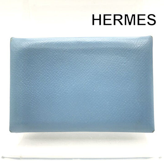 Hermes Calvi Epsom Blue Jean Silver Card Case Business Holder Busines Available